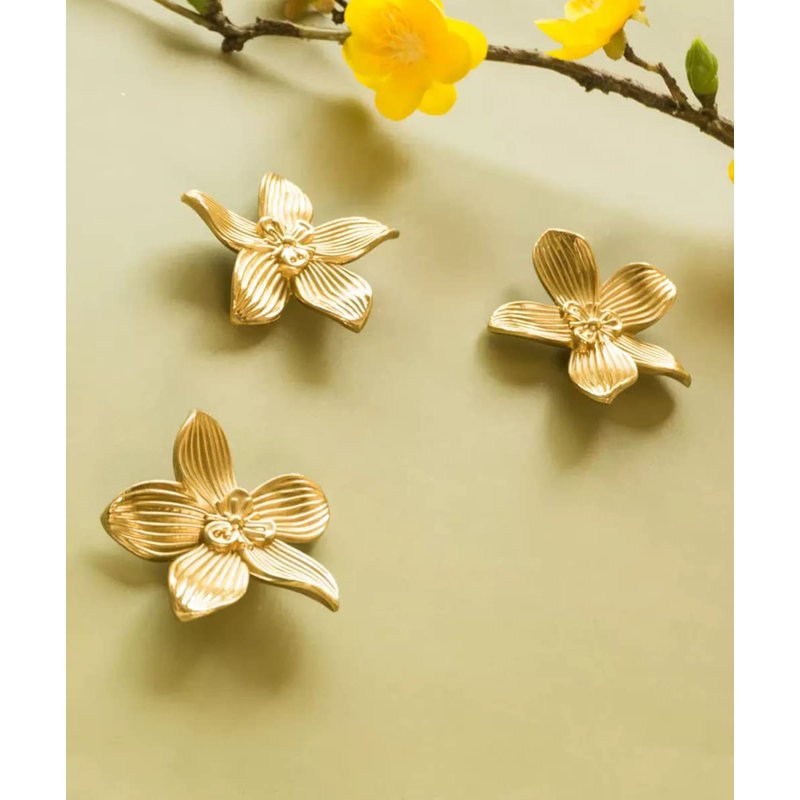 Boutons de pétales en or brossé, boutons de commode, quincaillerie de poignée mignonne, paquet de 8