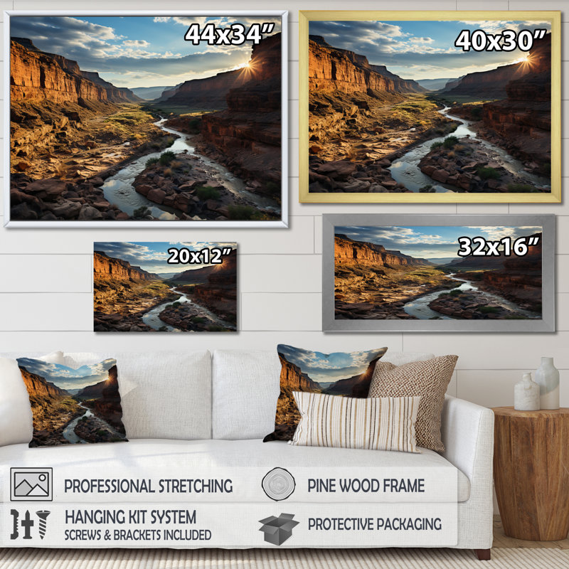 Canyon Canyon III sur toile, Cadre flottant doré, H 30 po x l 40 po x P 1,5 po