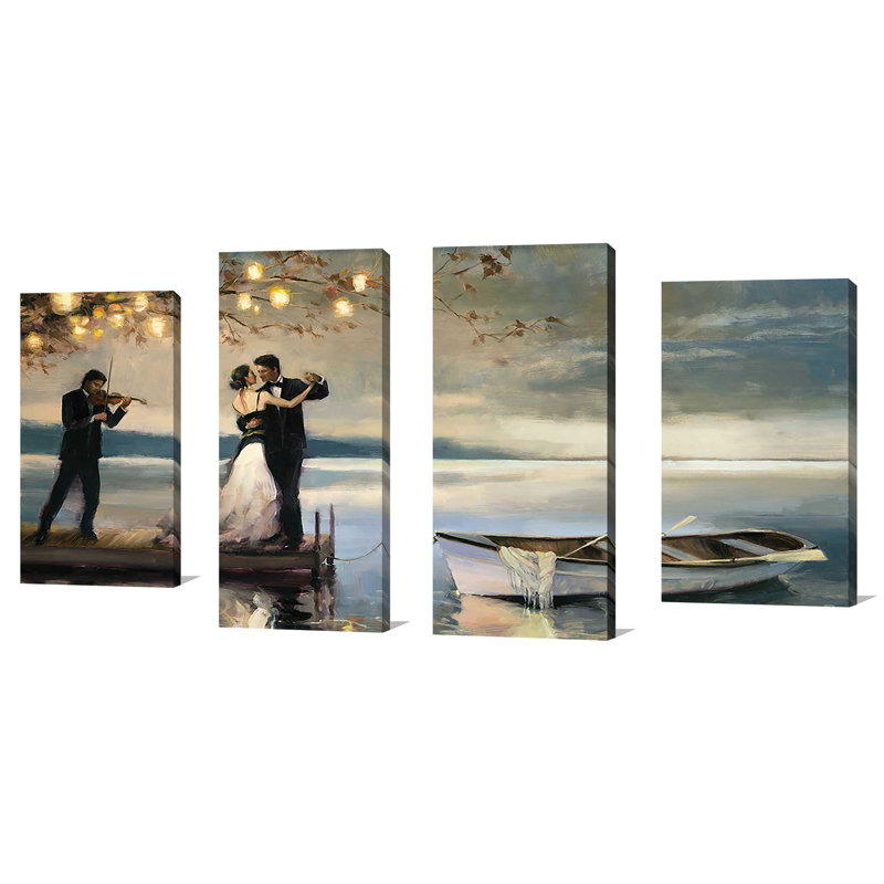 Twilight Romance - Ensemble de 4 peintures sur toile tendue, H 38 po x l 72 po x P 1,5 po