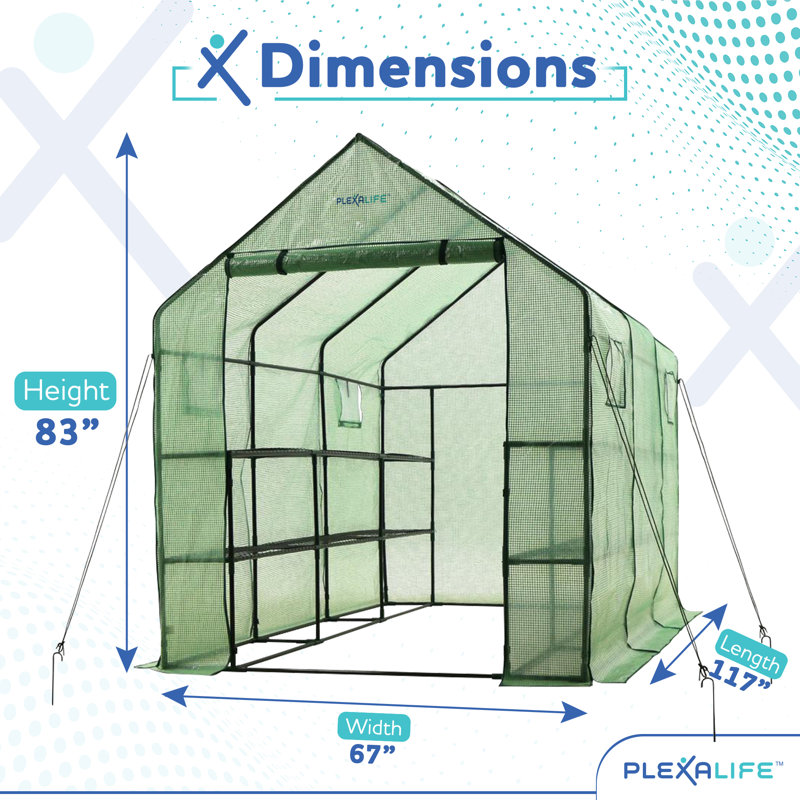 Plexalife Deluxe Walk-In Greenhouse with 2 Tiers and 12 Shelves - Green Cover