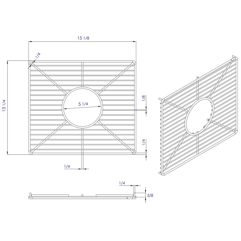 Stainless Steel Kitchen Sink Grid with Center Drain Opening