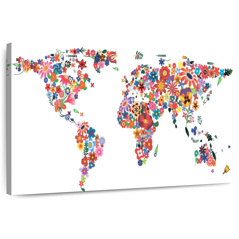 Harnek Flowers World Map, 30" H x 45" W