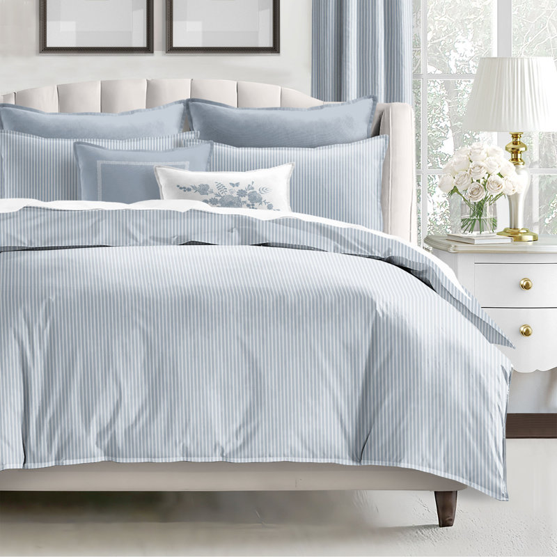 Ruben Stripe Cotton Reversible Coverlet Set, Twin Coverlet/Bedspread + 2 Standard Shams, Cornflower