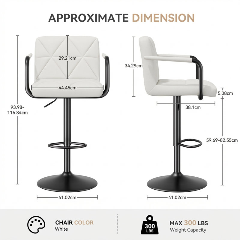 Swivel Adjustable Height Counter Stool with Metal Frame, White