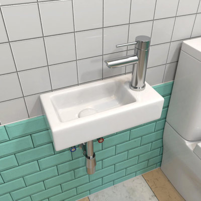 SOUEEUM 10'' White Ceramic Rectangular Bathroom Sink