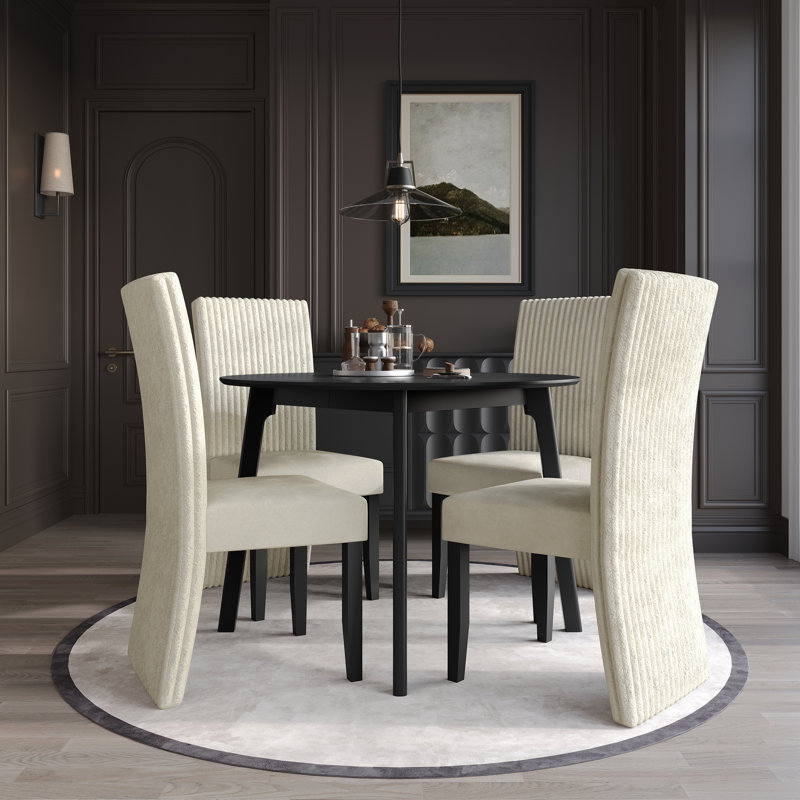 Ensemble de salle à manger 5 pièces avec table ronde, Crème, crème