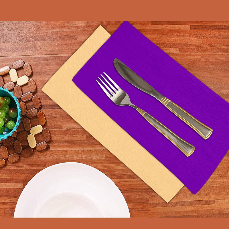 Ivory Gold & Purple Cotton Square Dinner Napkins, 18x18, 12-Pack