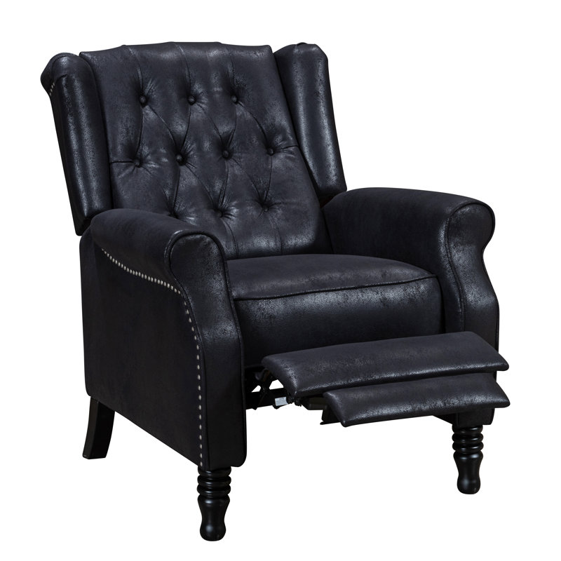 Donaldson 78cm Wide Faux Leather Wingback/Recliner Chair, Black