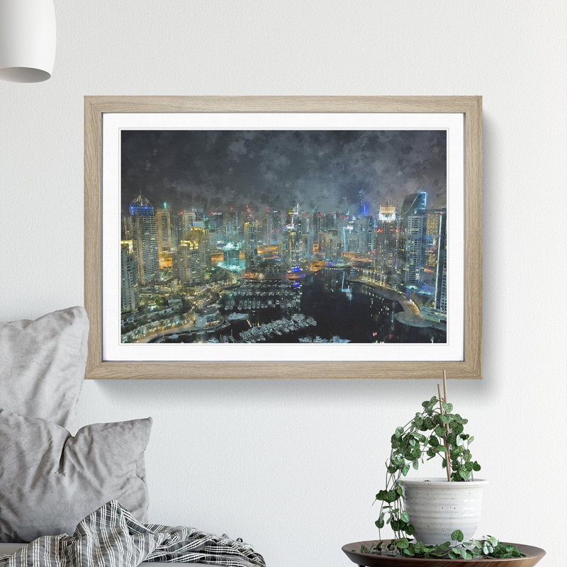Dubai Skyline Vol.3 - Picture Frame Painting, 48cm H x 65cm W x 2cm D, Oak Framed