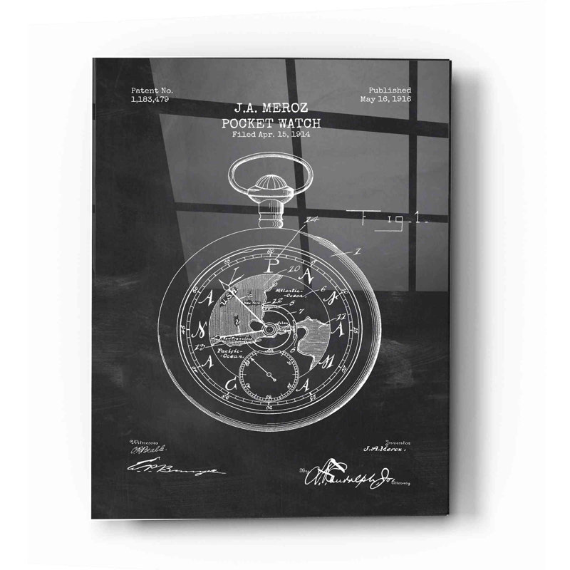 «Pocket Watch Blueprint Vernis», impression sans cadre, H 16 po x l 12 po x P 0,12 po