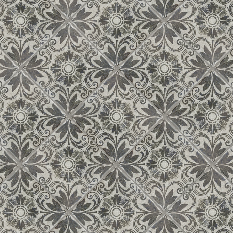 Costa 8" x 8" Ceramic Patterned Wall & Floor Tile, Matte Gray/Brown