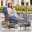 Ensemble de 2 repose-pieds d'extérieur en rotin brun avec coussin bleu pour cour ou terrasse-1304938012