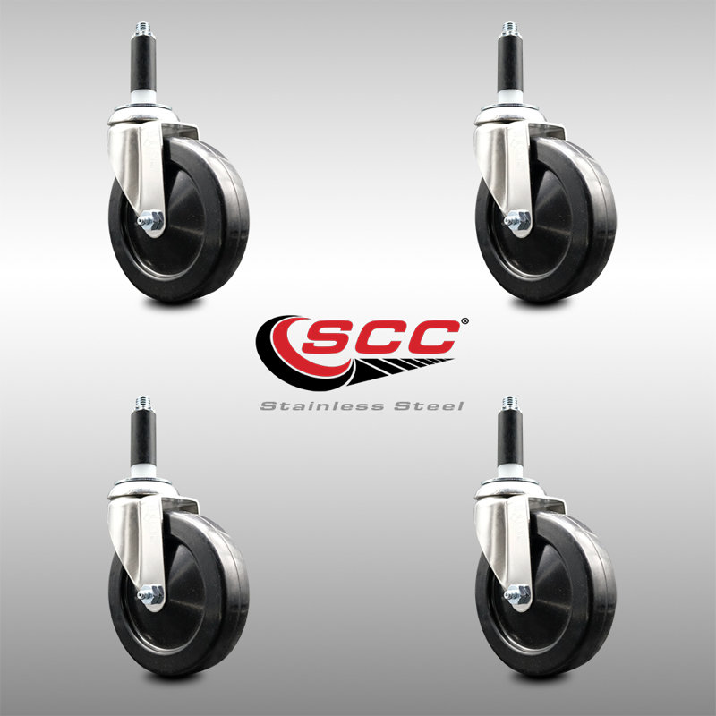 Hard Rubber Swivel Expanding Stem Caster Set, 5" H x 5" W