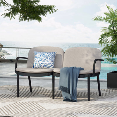 Outdoor Patio Loveseat, PP Black Frame With Beige Cushion