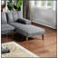 Méridienne réglable en polyfibre avec pieds en bois massif pour le salon, parfaite pour une utilisation polyvalente