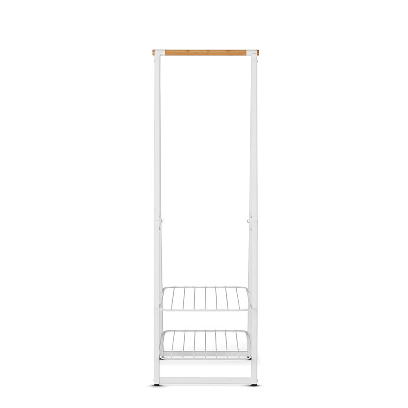 Small White Wood and Wire Garment Rack with Adjustable Shelves