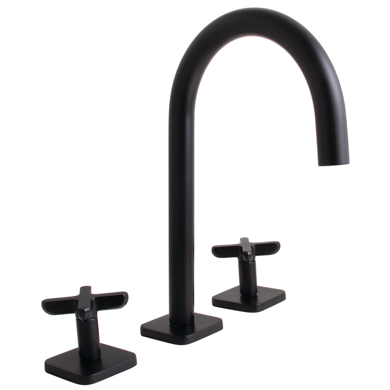 Lucid Widespread Bathroom Faucet with Drain Assembly, Matte Black