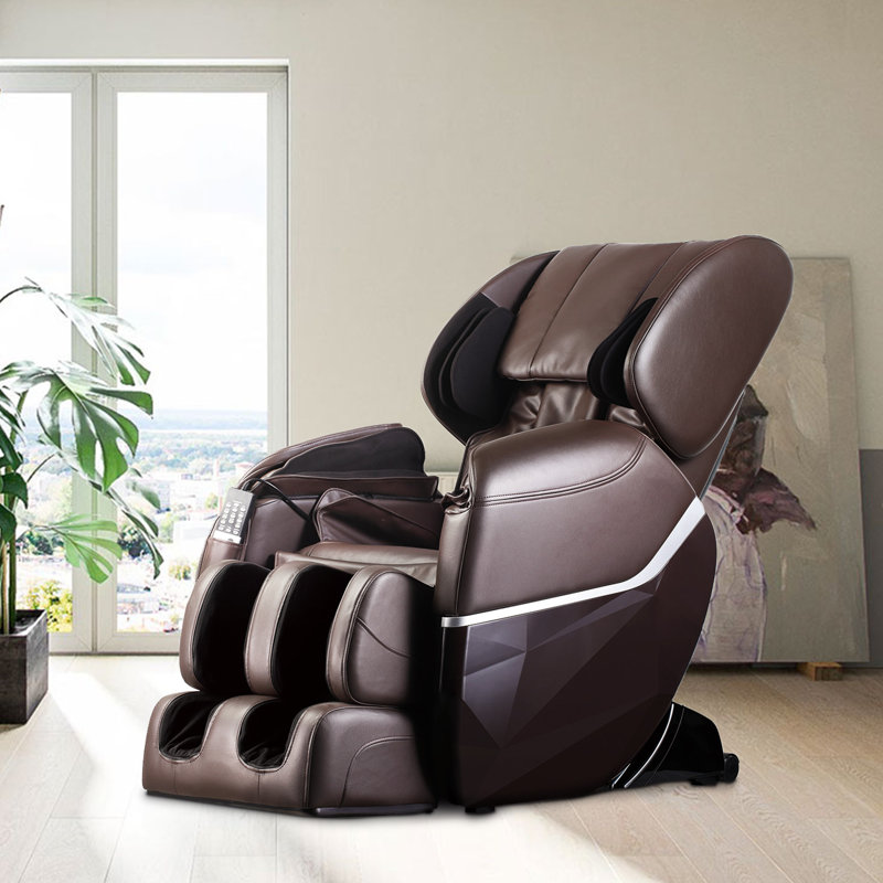 Fauteuil de massage chauffant inclinable en similicuir à largeur réglable et chauffant, Brun