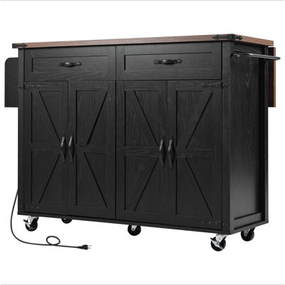 53.5''Farmhouse Kitchen Island With Power Outlet, Kitchen Storage Island With Drop Leaf, Spice Rack And Drawer, Rolling Kitchen Cart On Wheels, For Home, Kitchen And Dining Room