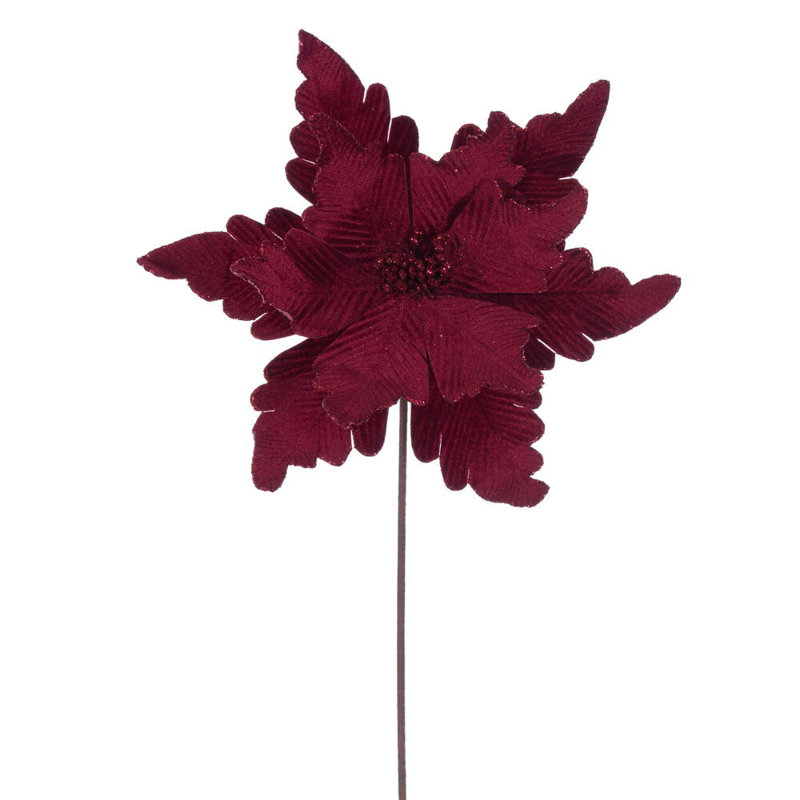 Tige de poinsettia en velours de luxe 13 po x 20 po Il comprend trois pièces par sac., Rouge foncé