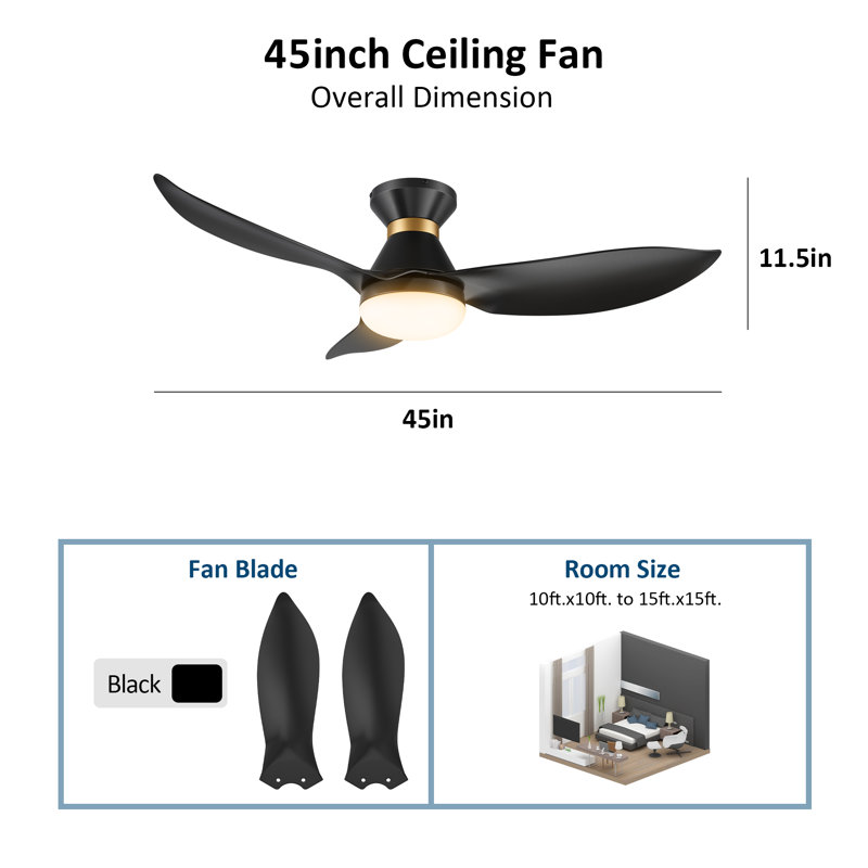 Ventilateur de plafond avec lumières DEL Dyonne, Noir