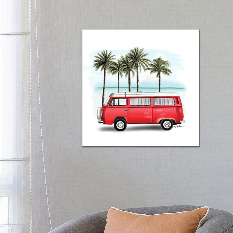 Red Kombi 1 Piece Wrapped Canvas Painting, 66.04 cm H x 66.04 cm W x 3.175 cm D