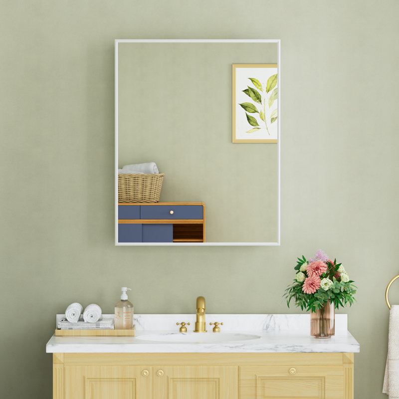 Armoire à pharmacie blanche avec miroir l 24 po x H 30 po, tablettes réglables en verre trempé, grand espace de rangement, encastré ou à fixation en surface