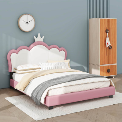 Elegant Princess Upholstered Bed With Decorative Crown Headboard