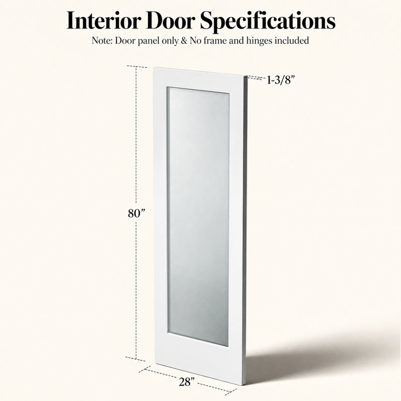 80-Inch 1-Lite Frosted Glass White Primed MDF Interior Door Slab, Unbored, 28 po x 80 po