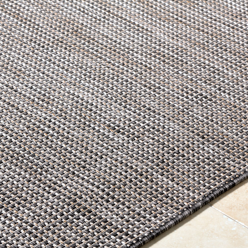 Galey Alix x Livabliss Barberry Outdoor Machine Woven Rug, Rectangle 5'3" x 7', Black