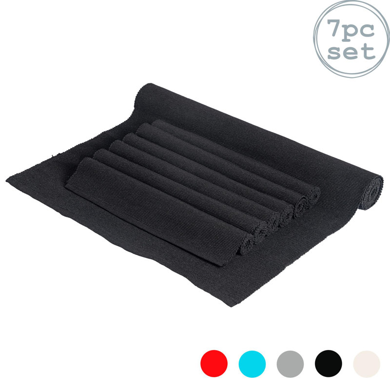 Nicola Spring - Ribbed Cotton Placemats with Table Runner, Black