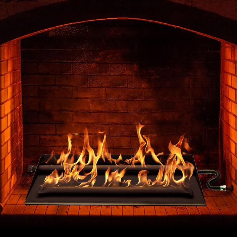 Dual Row Gas Burner Fireplace Kit with Pro Connection Kit, Silica Sand, Glowing Embers, Grate, 2.5" H x 18.25" W x 6.5" D