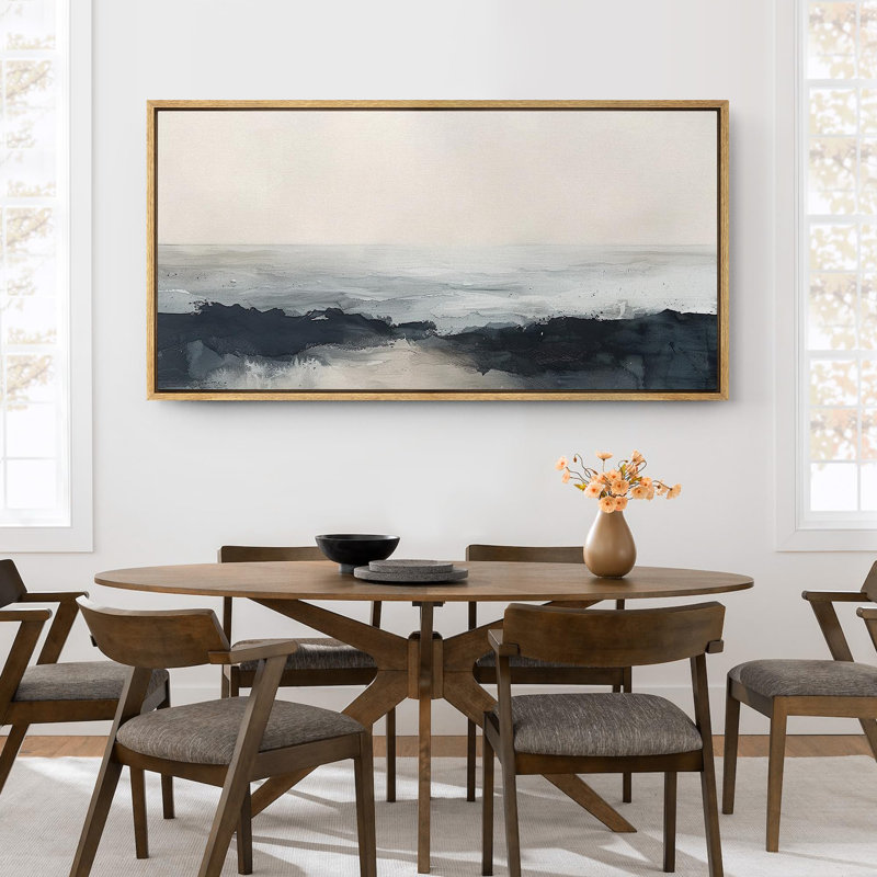 «Minimal Landscape Dynamic Blue Abstract Contemporary», reproduction d'art sur toile, H 30 po x l 60 po, Naturel