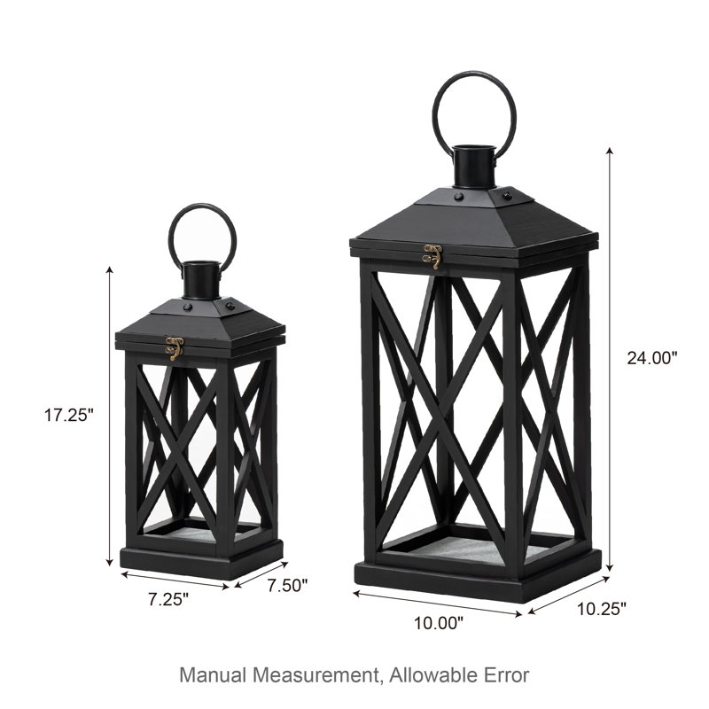 24.00''H Farmhouse Wood/Metal Tabletop Lanterns, Black