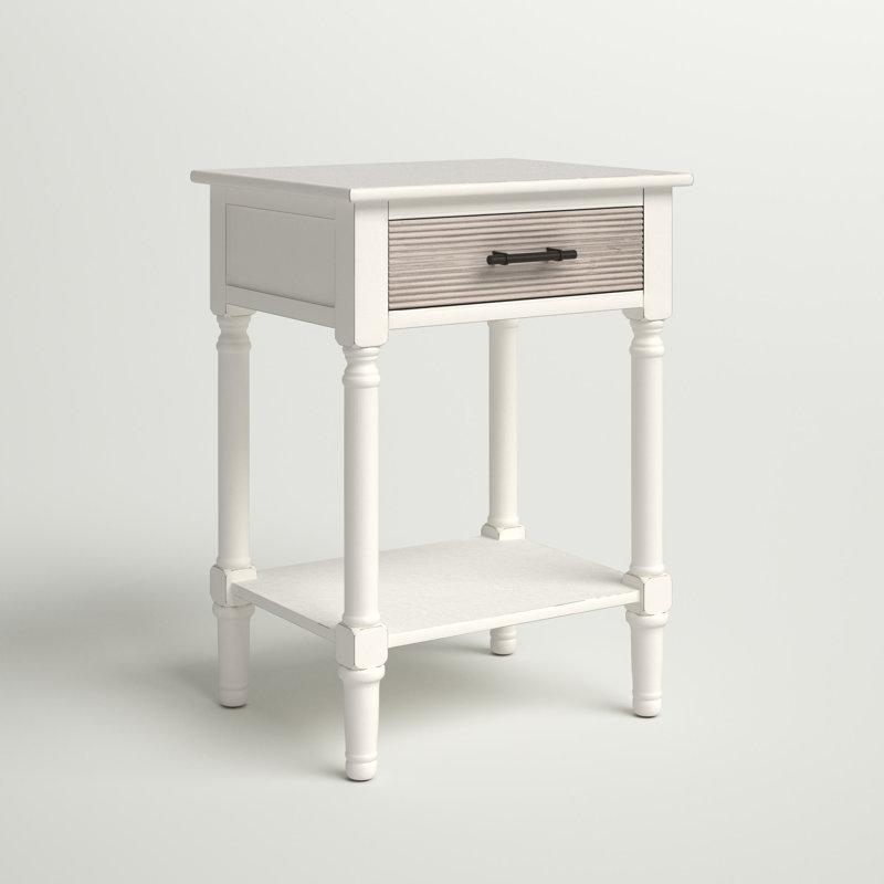 Peters End Table with Storage, Distressed White/Greige