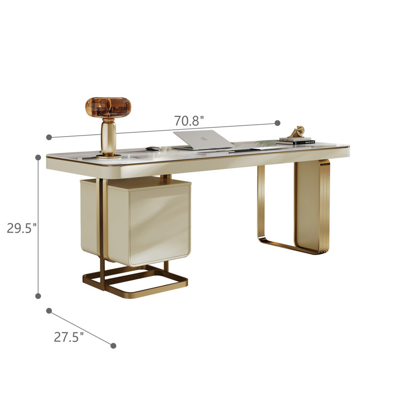 Keisler Luxurious Stone Office Executive Desk with Storage for Computer, 29.5" H x 70.8" W x 27.5" D