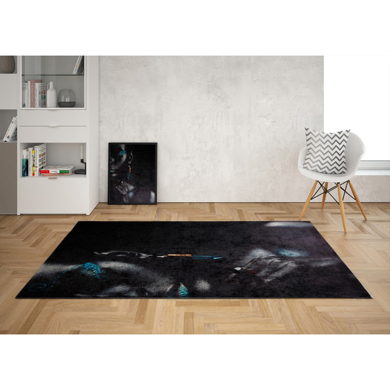 Tapis tissé élégant (4 x 6 pi), 100% polyester, d'une hauteur de poils de 0,4 po | Antibactérien, antidérapant sous la surface | Lavable à la machine, impression numérique 3D | Parfait pour le salon, la chambre à coucher et la décoration intérieure