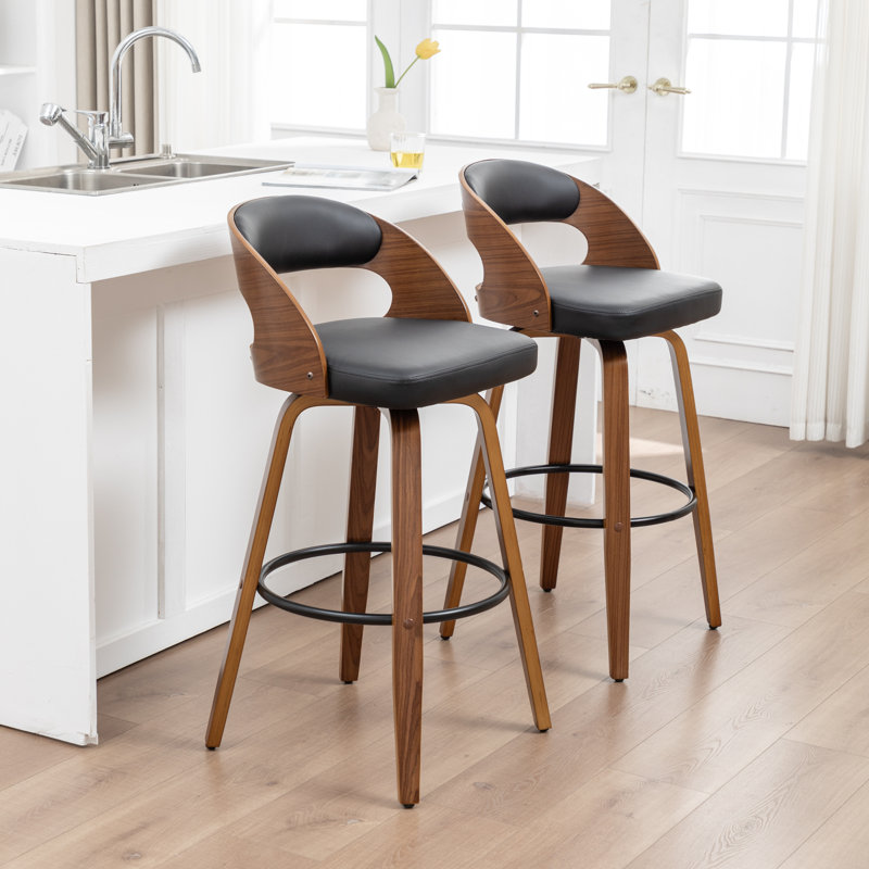 Swivel Upholstered and Faux Leather Bar Stool, Black, Bar Stool (76.2cm Seat height)