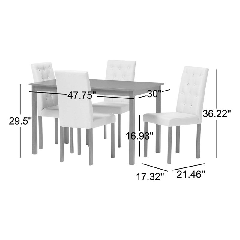 Alyshia 5-Pc Solid Wood Dining Set in Grey Fabric, 36.22'' H X 17.32'' W X 21.46'' D, Beige