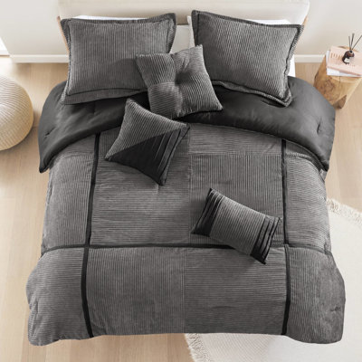 7 pièces en velours côtelé gris très grand - 18,9 po de largeur, taille compacte avec blocs de couleur édredon, style chalet moderne