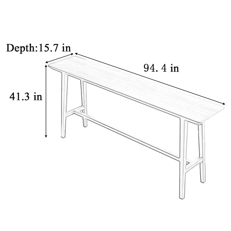 Table de bar en bois massif à usage domestique, H 41,3 po x L 94,4 po x l 15,7 po