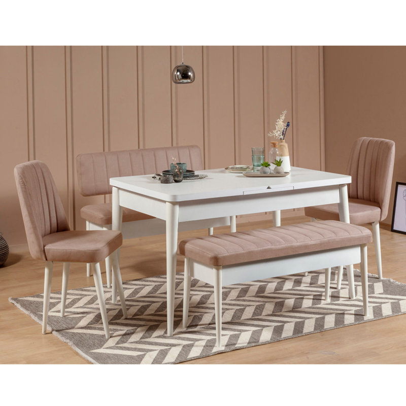 4 - Person Butterfly Leaf Dining Set, White Stone, Walnut/White Stone