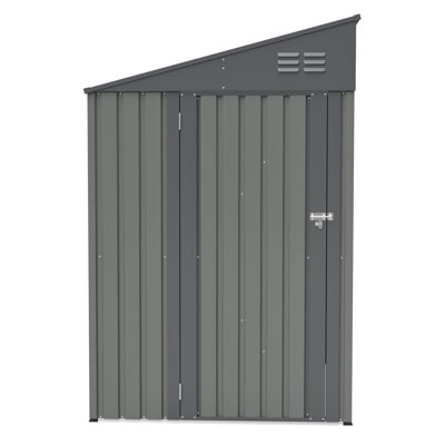 Remise Lean-To 4 x 7 pi en gris olive, rangement en acier robuste pour outils de jardin et vélos, maximisez votre cour et votre patio avec une protection toutes saisons