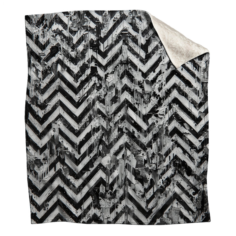 Black White Chevron Texture Blankets, 50in W x 60in H