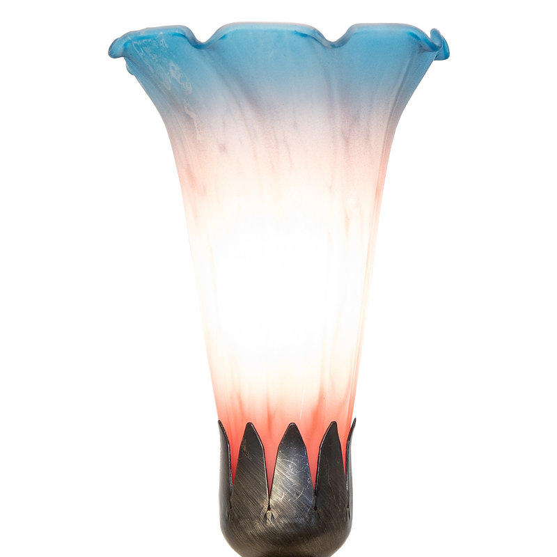 11" High Blue Tiffany Pond Lily Maidens Mini Lamp, Pink/Blue