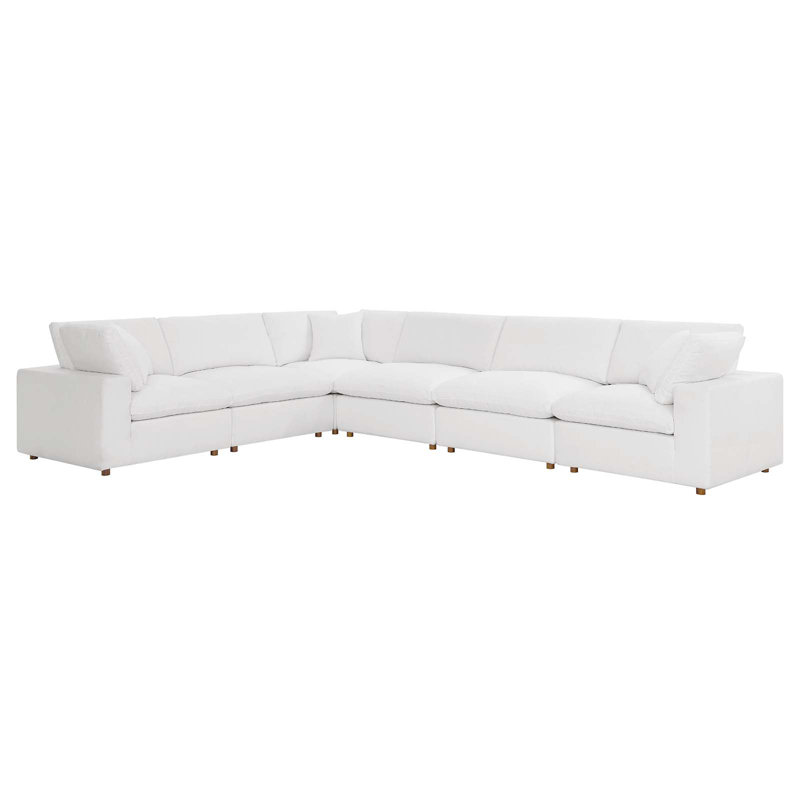 Modway Commix Down Filled Overstuffed 6 Piece Sectional Sofa Set, Pure White Polyester Blend