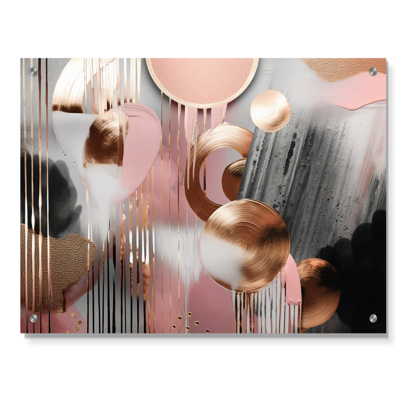 «Pink Stripes And Lines Modern Art I», art mural acrylique moderne à formes abstraites modernes, H 12 po x l 20 po