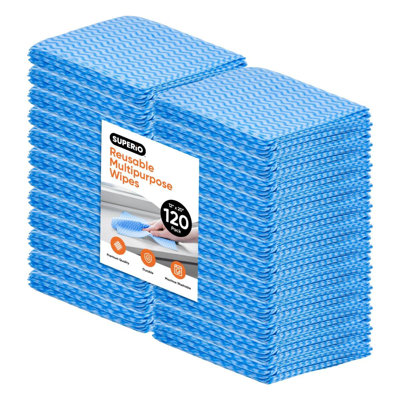Lingettes pratiques Superio pour la cuisine - Lingette nettoyante multi-usage réutilisable bleue pour la maison, la salle de bain et le bureau. Torchon jetable, paquet de 120