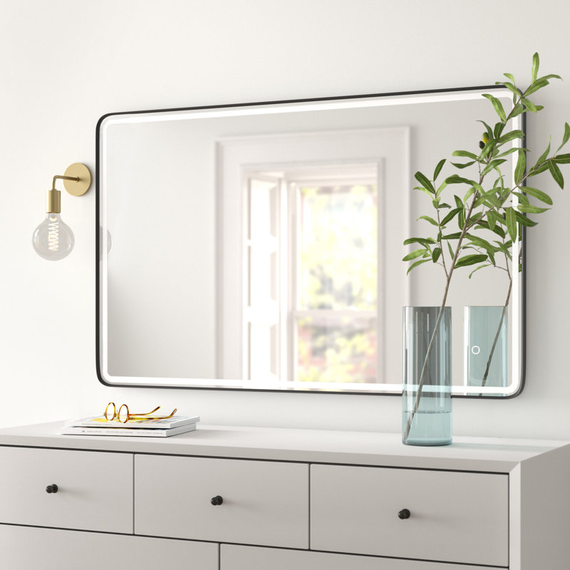 Miroir de salle de bain Ortegon, Noir mat, 30 po x 48 po