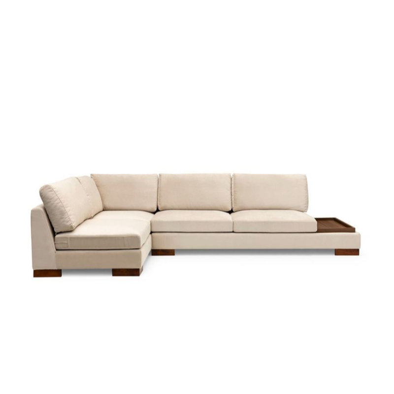 Élégant canapé d'angle avec pouf, beige uni, 76,0 po x 123,2 po x 31,5 po | Structure en bois de hêtre durable et en carton, tissu 100% polyester | Coussins en mousse souple et en silicone, 2 coussins inclus, idéal pour les maisons scandinaves modernes